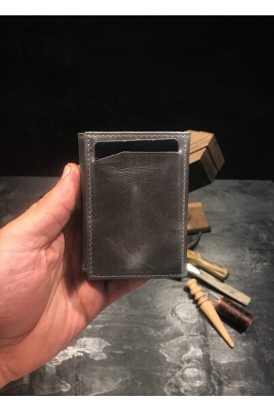 Niki Leather Legend Gri Crazy Deri Akıllı Mekanizmalı Cüzdan