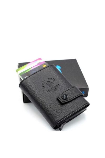 Westpolo Genuine Leather Black Wallet Card Holder with Mechanism