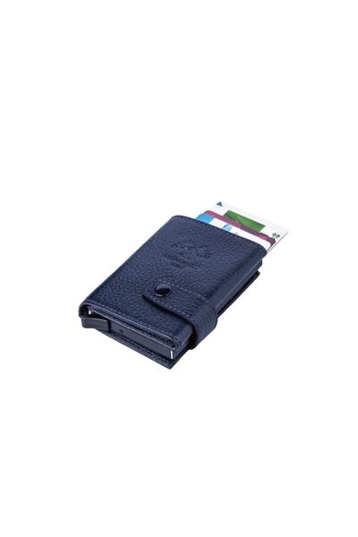 Westpolo Θήκη κάρτας πορτοφολιού Navy Blue με μηχανισμό από γνήσιο δέρμα