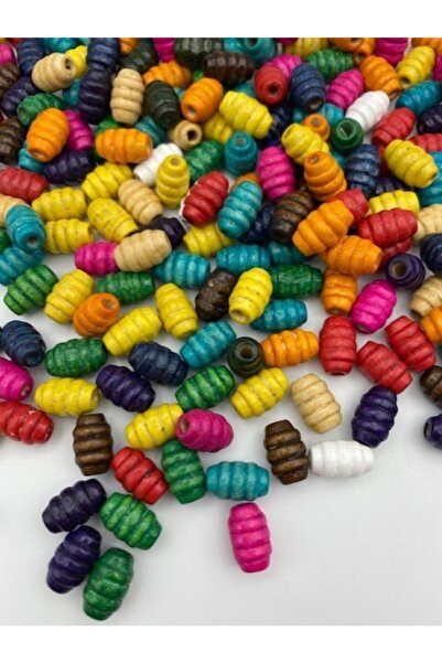 Hedef Bijuteri Kovan Model,burgulu 8x14mm Karışık Renkli Ahşap,tahta Boncuk (...