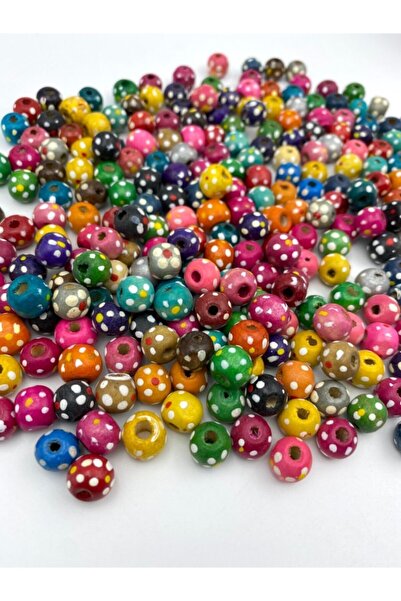 Hedef Bijuteri 10mm Karışık Renkli Çiçek Puantiye Desenli Ahşap,tahta Boncuk ...