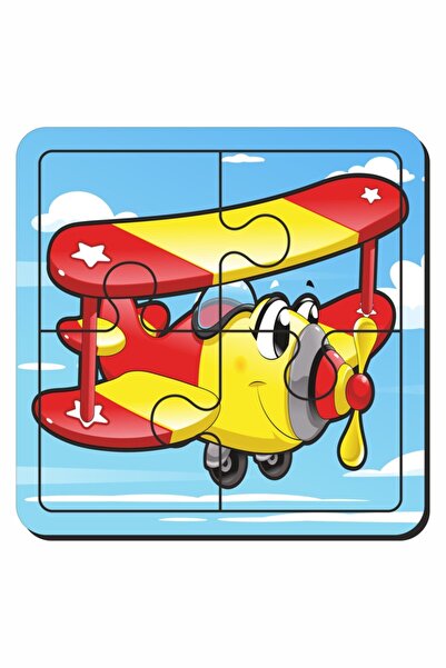 Baskı Atölyesi Uçak, Otobüs, Sevimli Hayvanlar Ve Köpek 4 Parça 4'lü Yapboz Ilk Puzzle, Kolay Puzzle