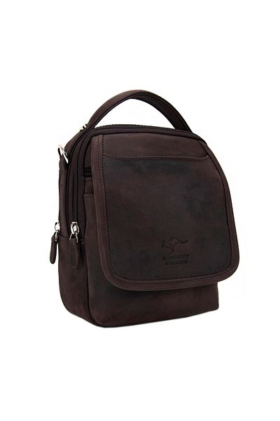 KANGAROO KINGDOM Men's Messenger & Handbag Genuine Cowhide Leather Crazy Horse Dark Brown 5511-zk