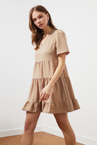 Trendyol Collection Kő széles kivágású mini szőtt ruha TWOSS20EL0400