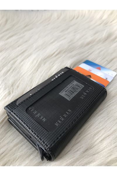 MKM MAN Black Automatic Mechanism Leather Look Card Holder\wallet
