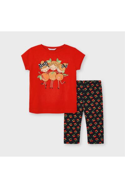 MAYORAL Girl's Orange Printed T-Shirt Tights Set 3741
