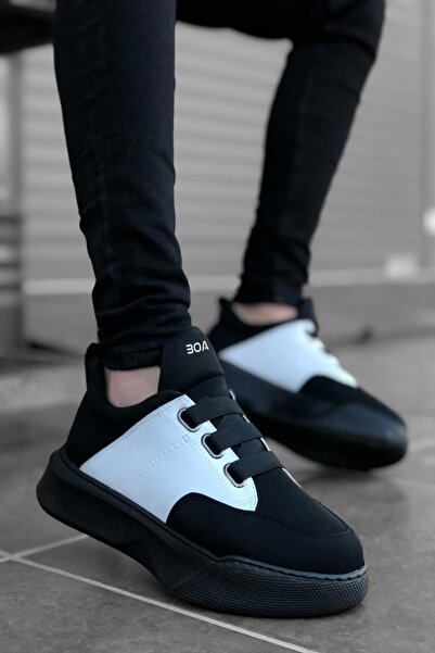 Mida Shoes Men's Black White Striped High Sole Sneakers