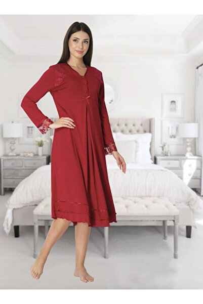 Lohussa Effort Fuchsia Breastfeeding Feature Lace Detail Νυχτικό εγκυμοσύνης