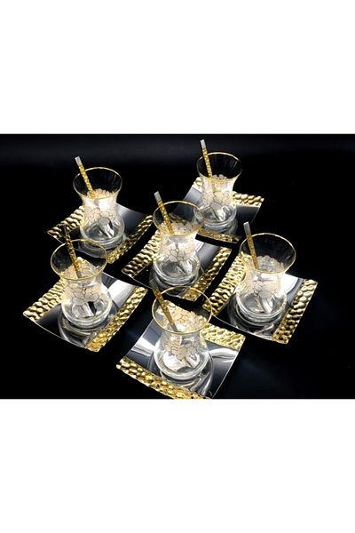 ÖzSa Home Honeycomb Gold 18 Piece Tea Set