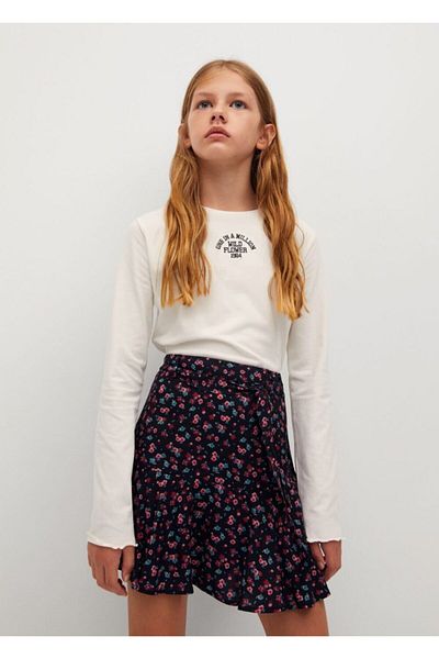 MANGO Kids Námornícka modrá dievčenská sukňa s kvetinovým vzorom