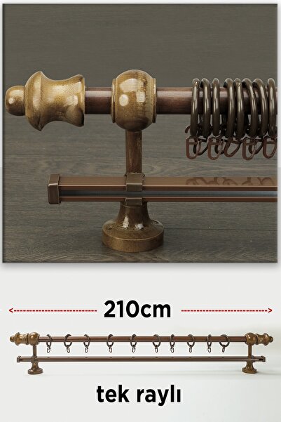 wenthi Suport pentru perdele din lemn de nuc maro închis rustic cu o singură șină Venti 210cm