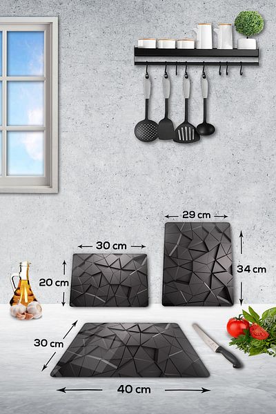 Decorita مجموعة من 3 قطع كريستال أنثراسايت| لوح تقطيع الزجاج - لوح تقطيع الزجاج