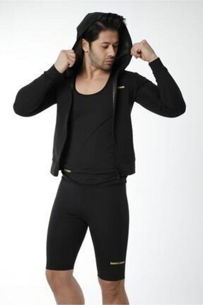 FİTFORMGİYİM Sweet Sauna Ανδρικό μακρυμάνικο σορτς με κουκούλα και θερμικό κοστούμι με κουκούλα