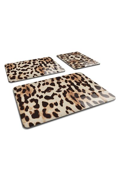 Decorita Set of 3 Leopard Patterned| Glass Cutting Board - Glass Cutting Table