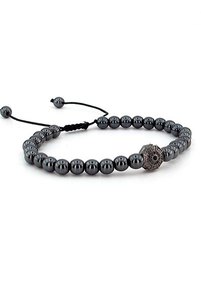 Solfera Men's Octagonal Zircon Hematite Natural Stone Macrame Bracelet J0053