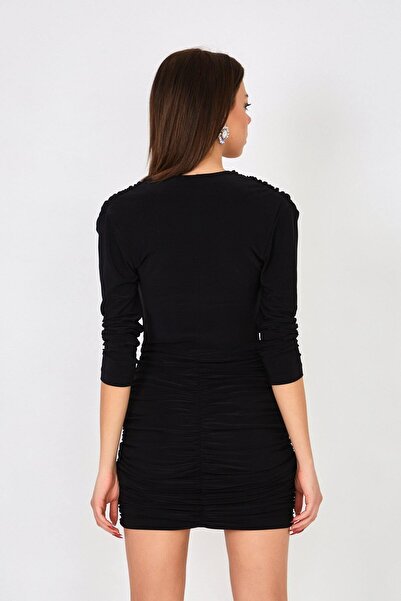 LE NOIR Kadın Siyah Degaje Yaka Elbise