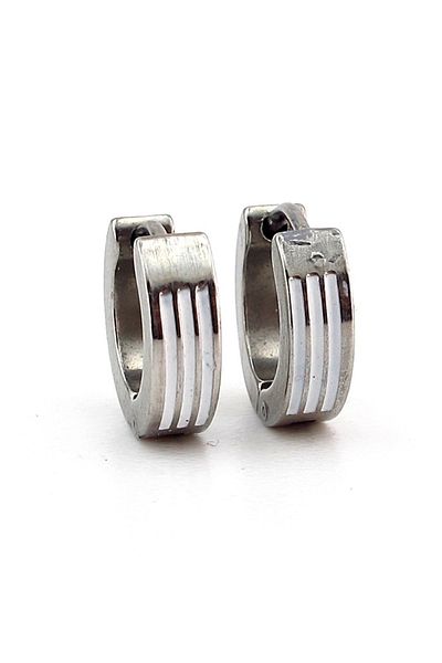 Solfera Three Rows White Striped Stainless Steel Men's Hoop Earrings E914