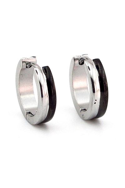 Solfera Black Outside Line 16mm Diameter Steel Hoop Men's Earrings E921