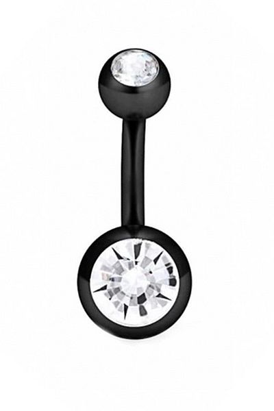Solfera Black Steel Banana Belly Piercing with White Crystal Stone P472