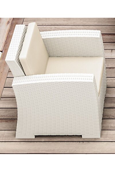 Siesta Rattan Monaco Tek Kişilik Dış Mekan Koltuğu Beyaz Minderli