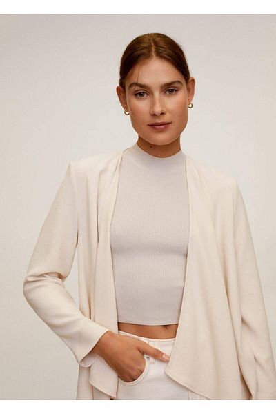 MANGO Woman Ecrufarbene, fließende Blazerjacke ohne Form für Damen67077668