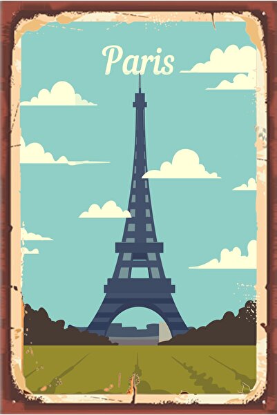 hediyeniburadabul Παρίσι Ρετρό Ξύλινη Αφίσα Τοίχου 20x30