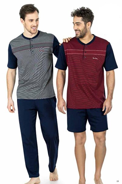 Pierre Cardin Ανδρικό σετ πιτζάμα 3 τεμαχίων από χτενισμένο βαμβάκι σε μπλε ν...