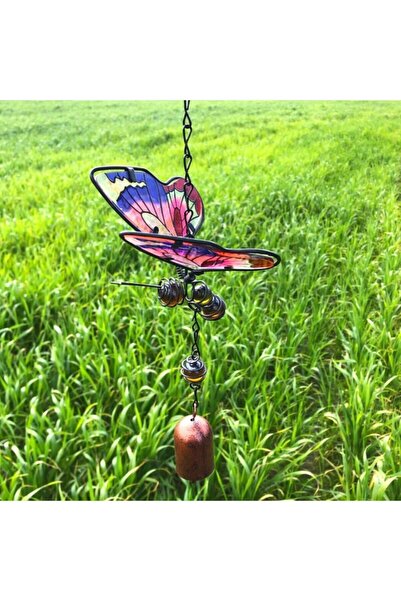 ArtemisSeramik الحديد المطاوع الملونة الجرس الوردي المجنح فراشة الرياح الرنين حديقة شرفة زخرفة