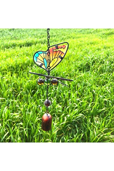 ArtemisSeramik Ferforje Renkli Zil Turuncu Kanatlı Kelebek Rüzgar Çanı Bahçe ...