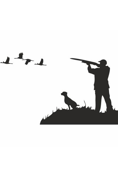 Sticker Fabrikası Avcı Ve Köpek Hunter Araç Araba Sticker Etiket 00882 ( 60x3...