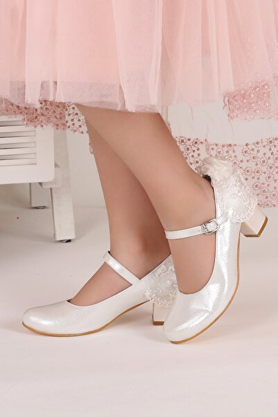 Aykatrend Kız Çocuk Ekru 4 cm Topuk Babet Ayakkabı