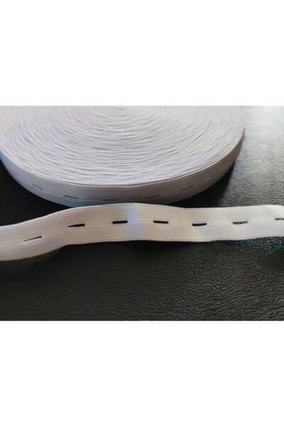 Kezban Tekstil Beyaz Renk Delikli-ilikli Lastik 2 Cm Eninde 2 Metre Uzunluk