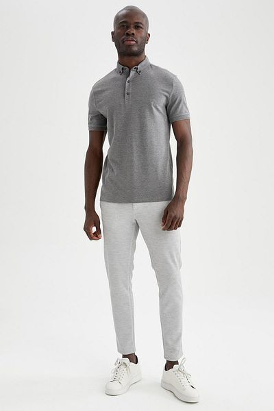 DeFacto Slim Fit Polo λαιμόκοψη Basic κοντό μανίκι βαμβακερό χτενισμένο μπλουζάκι
