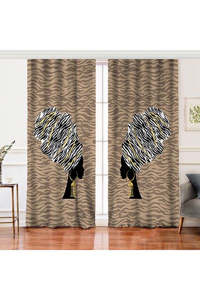Realhomes Modern Digital Printed Background Curtain with Women's Black Design on Double Wing Mink Backdrop