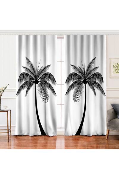 Realhomes ستارة خلفية مطبوعة رقمية بتصميم مخصص مع نمط النخيل الأسود على خلفية...