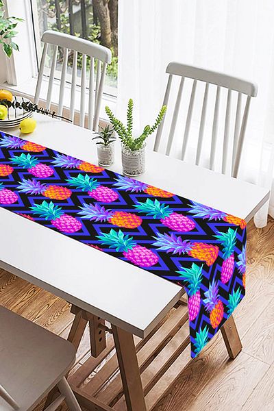 Realhomes Aleer decorativ din piele intoarsa cu fundal albastru in zigzag si model de ananas