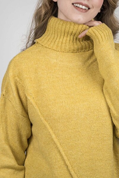 Yosun triko Kadın Sarı Yırtmaç Detay Triko Tunik