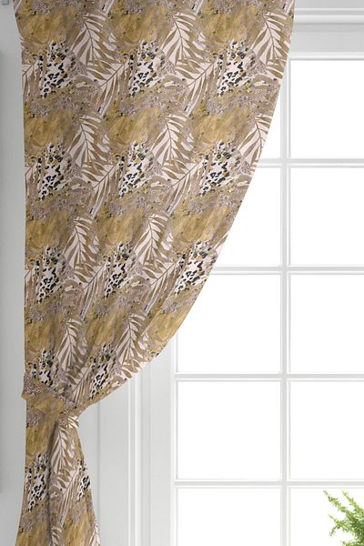 Realhomes Single Wing Leopard Themed Dry Leaf Pattern Digital Printed Background Curtain