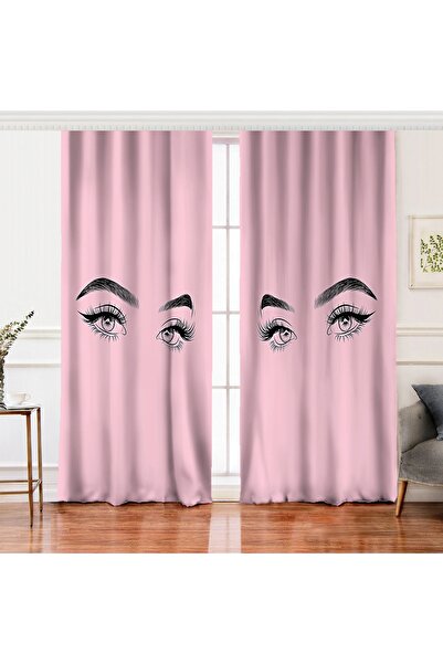 Realhomes Çift Kanat Pembe Zeminde Kirpik Motifli Özel Tasarım Dijital Baskıl...