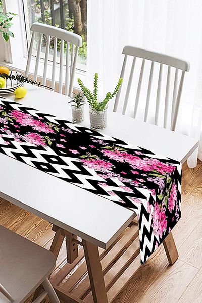 Realhomes Alerg din piele intoarsa tematic cu flori de primavara pe fundal negru in zigzag