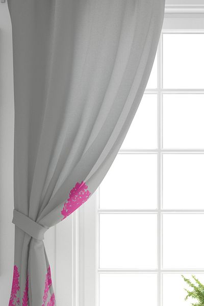 Realhomes Digital Printed Background Curtain with Fuchsia Tree Design on Single Wing Gray Backdrop