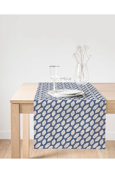 Realhomes Alergăr decorativ din piele intoarsa cu picături de apă gri pe fundal denim bleumarin