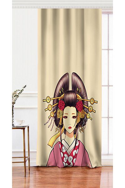 Realhomes Single Wing Innocent Baskan Japanese Girl Motif Modern Digital Printed Background Curtain
