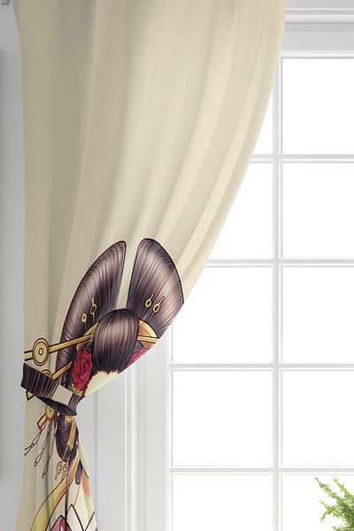 Realhomes Single Wing Innocent Baskan Japanese Girl Motif Modern Digital Printed Background Curtain
