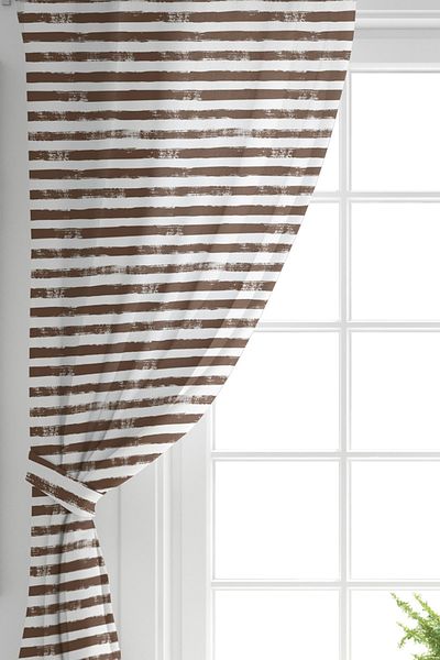 Realhomes Double Wing Brown Striped Motif Modern Digital Printed Background Curtain
