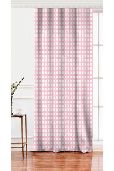 Realhomes Tek Kanat Pembe Zeminde Geometrik Kare Motifli Dijital Baskılı Fon ...