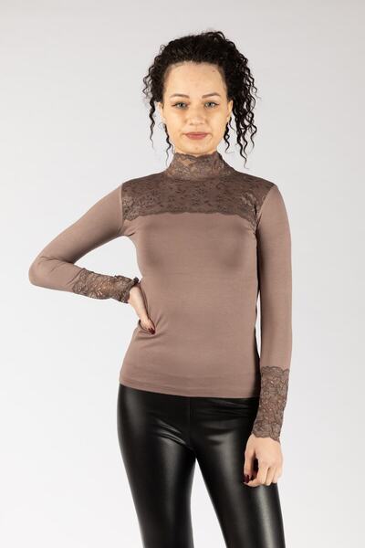 Nacar Bayan Uzun Kollu Dantelli Likralı Penye Badi