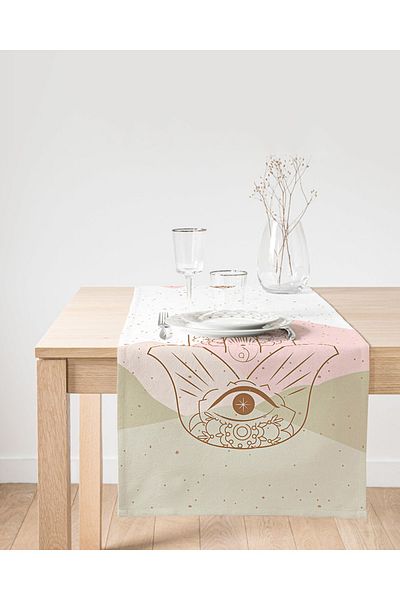 Realhomes Fatma Mother's Hand Motif Digital Printed Special Design Suede Runner