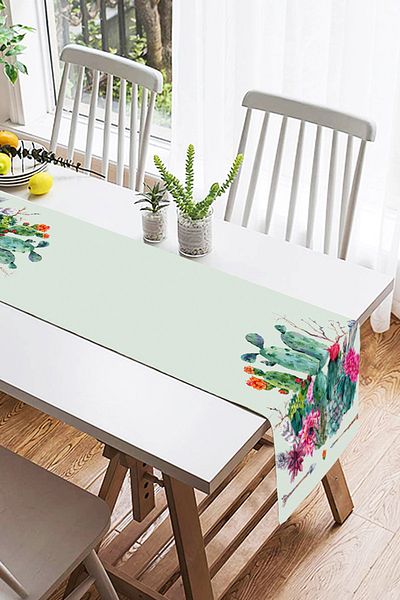 Realhomes Alergăr din piele de căprioară cu design special imprimat digital cu model de săgeți și cactus pe fundal colorat