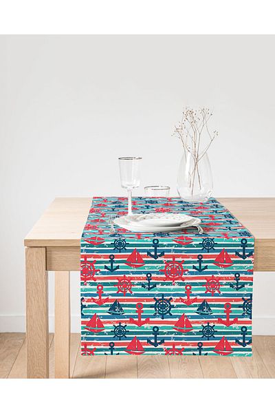 Realhomes Pink Blue Sailor Motif Special Design Suede Runner